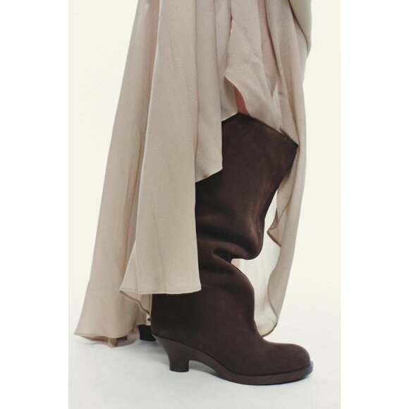 ZARA SPLIT SUEDE KITTEN HEEL BOOTS - Picture 1 of 7